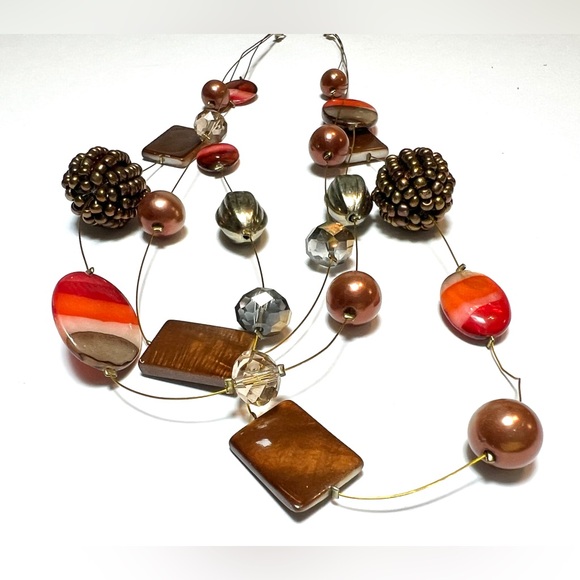 Three strand bead and wire necklace - Picture 2 of 4